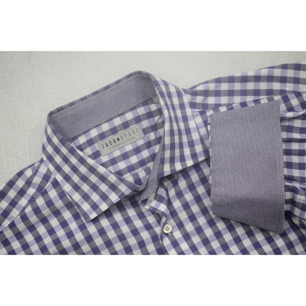 Jack Stone Thomas Dean Dress Shirt Plaid Flip Cuff Long Sleeve Mens Size Large